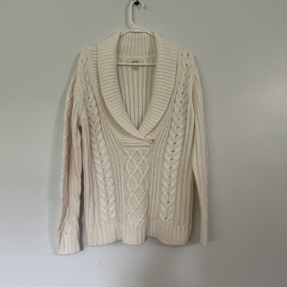 St Johns Bay Sweater Large White Cable Knit - See Images/Desc for Imperfections - Picture 2 of 7